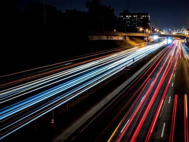 Car light streaks that signify how fast social media digital marketing and web design can work for you.