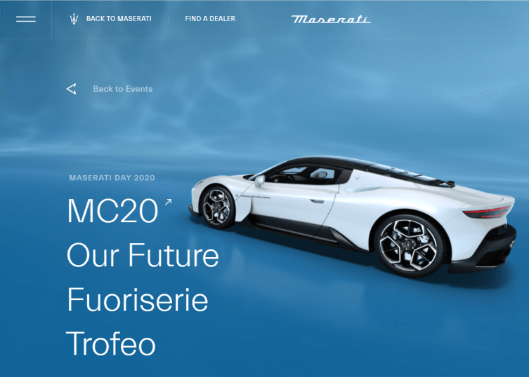 Homepage that shows a CG of a car in a blue video background.