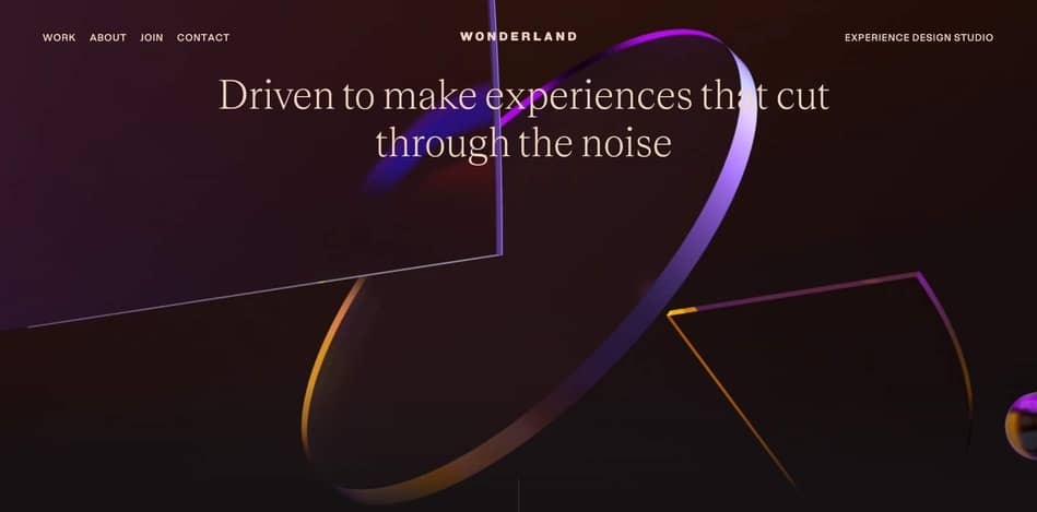 Homepage of Wonderland, an excellent web design company.