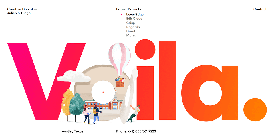 Homepage of Voila by the duo of Julien and Diego, web design and web development experts.